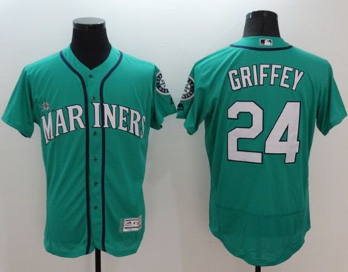Mariners #24 Ken Griffey Green Flexbase Authentic Collection Stitched MLB Jersey - Click Image to Close